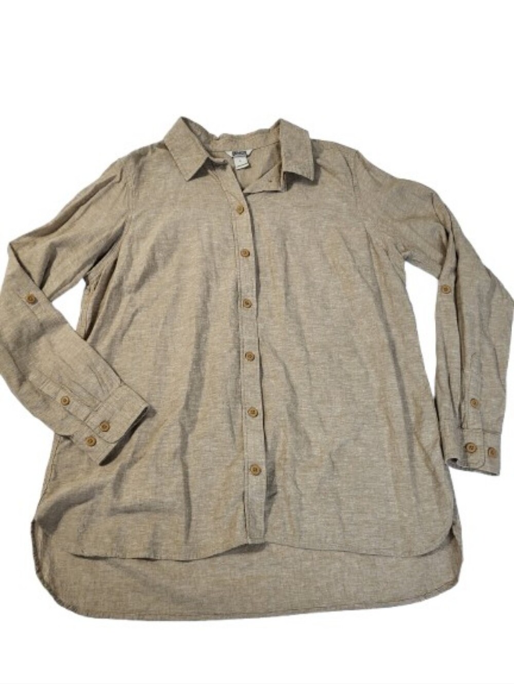 Duluth Trading Co Women's Button Down Shirt Hemp Organic Cotton Tan Size L